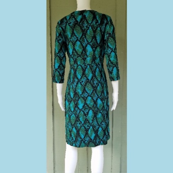 ETCETERA Teal Black Snakeskin Print Draped Dress - Picture 4 of 5